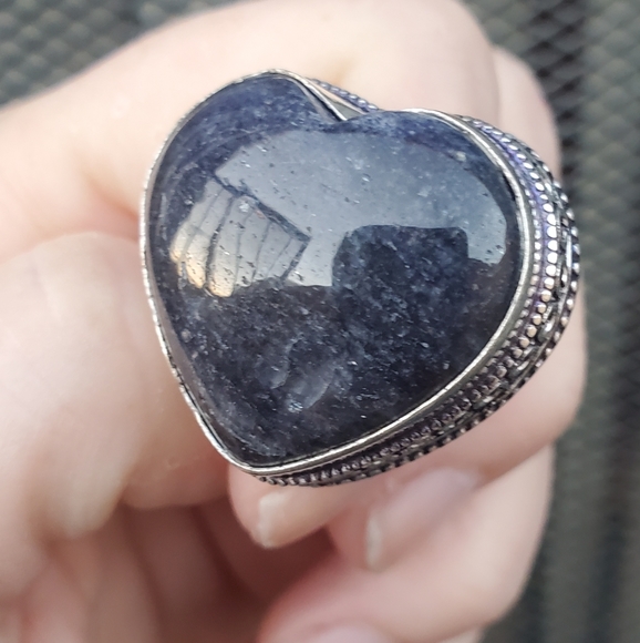 New Huge Heart Shaped Iolite in Sunstone 925 Silver Ring. - Picture 2 of 16